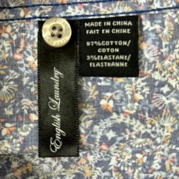 English Laundry Button Up Shirt Short Sleeve Stretch Fitted Casual Blue Medium - Picture 12 of 16